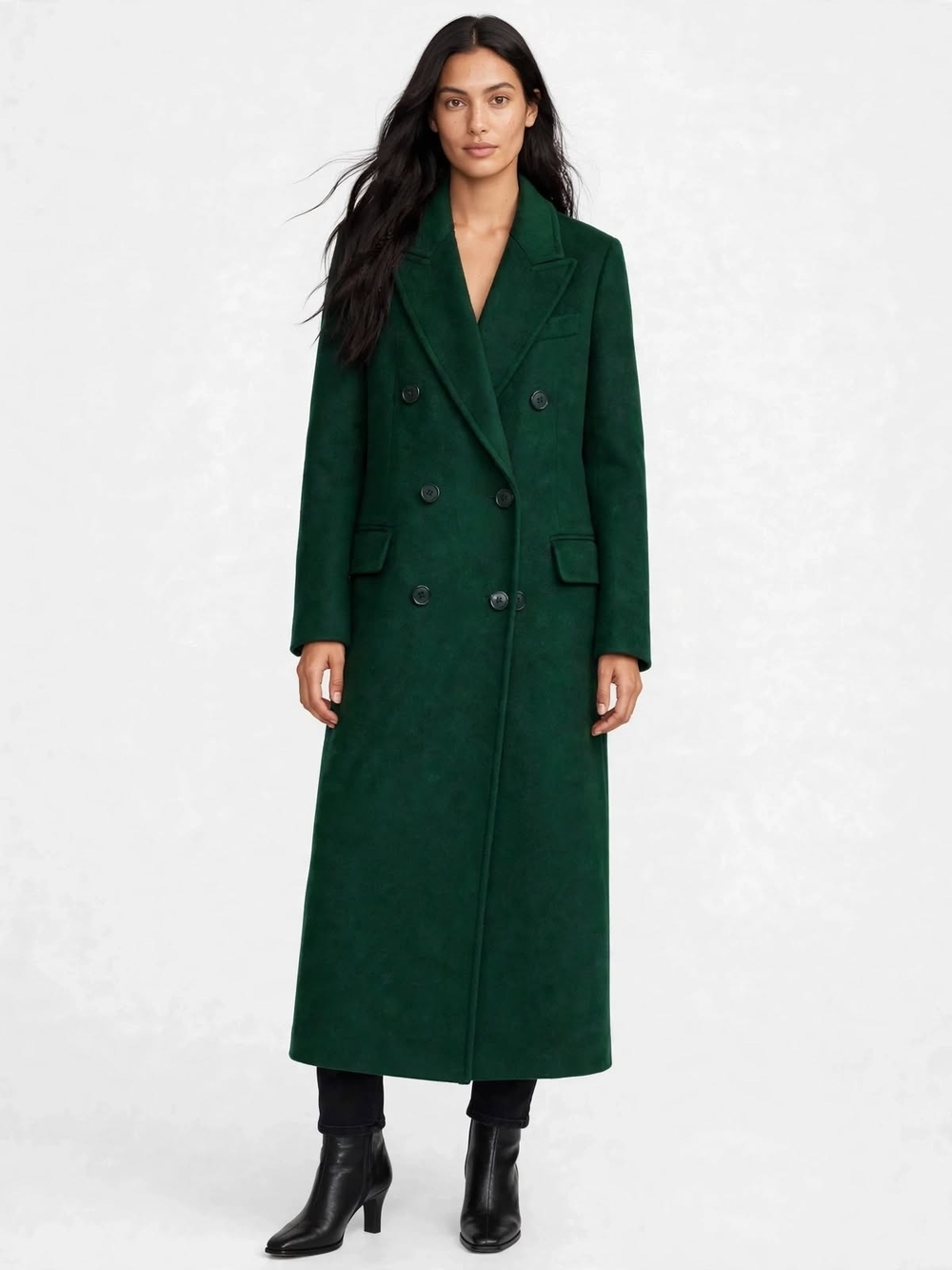 Vintage Loring Forstmann Emerald Green 100% Wool Maxi Coat Double Breasted USA M